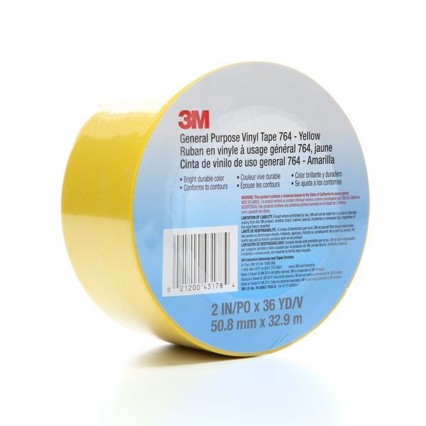 3M Vinyl Tape, 5.0 Mil, 2"x36 yds, Yellow, PK24 T967764Y